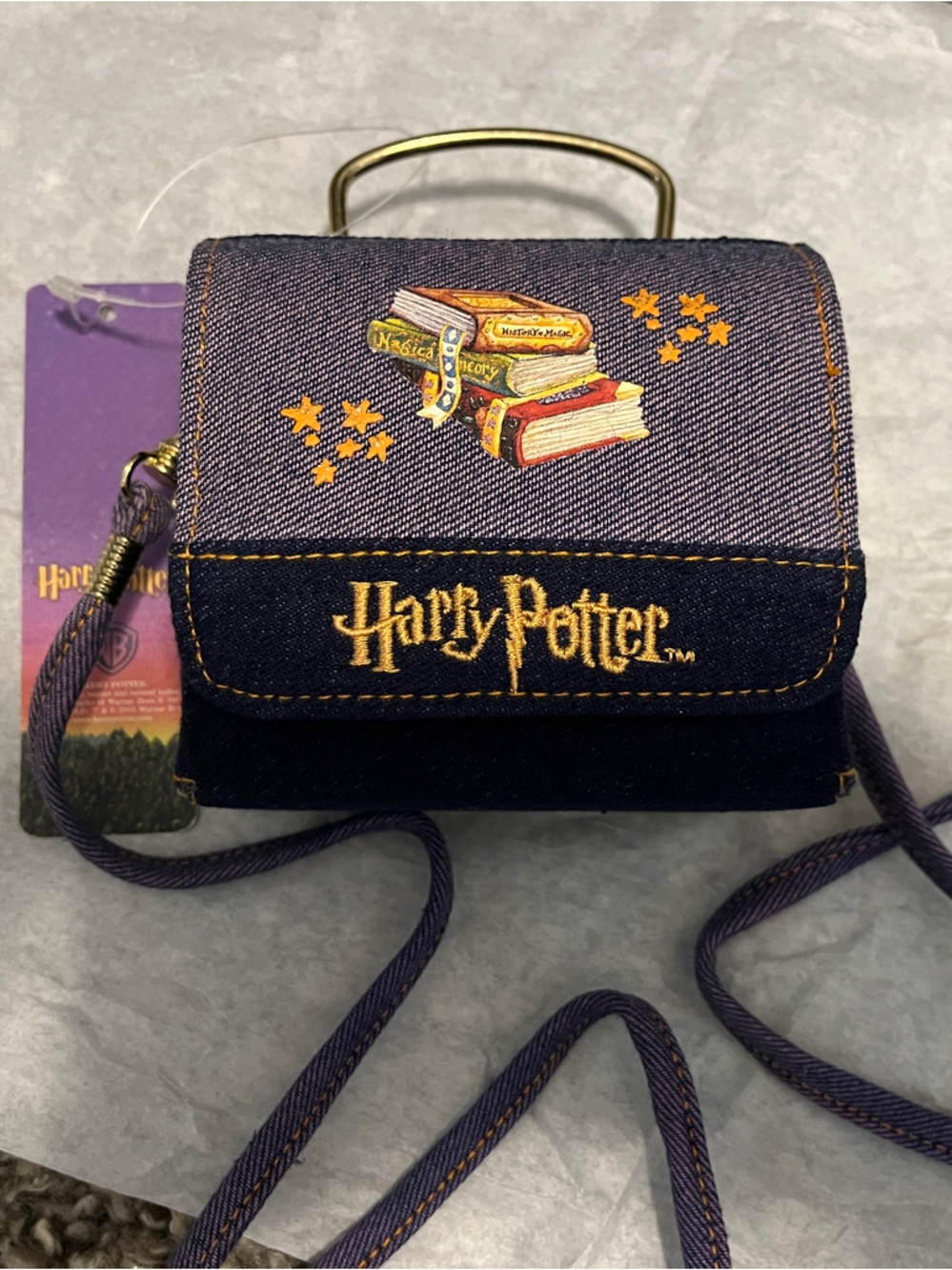 Warner Bros. Denim Harry Potter Mini Crossbody Bag in Navy with Gold Accents